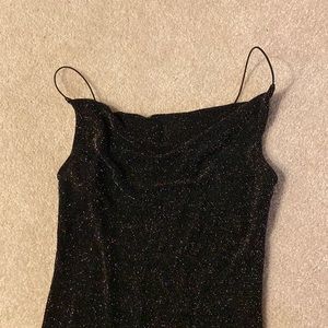 sparkly black cowl neck minidress